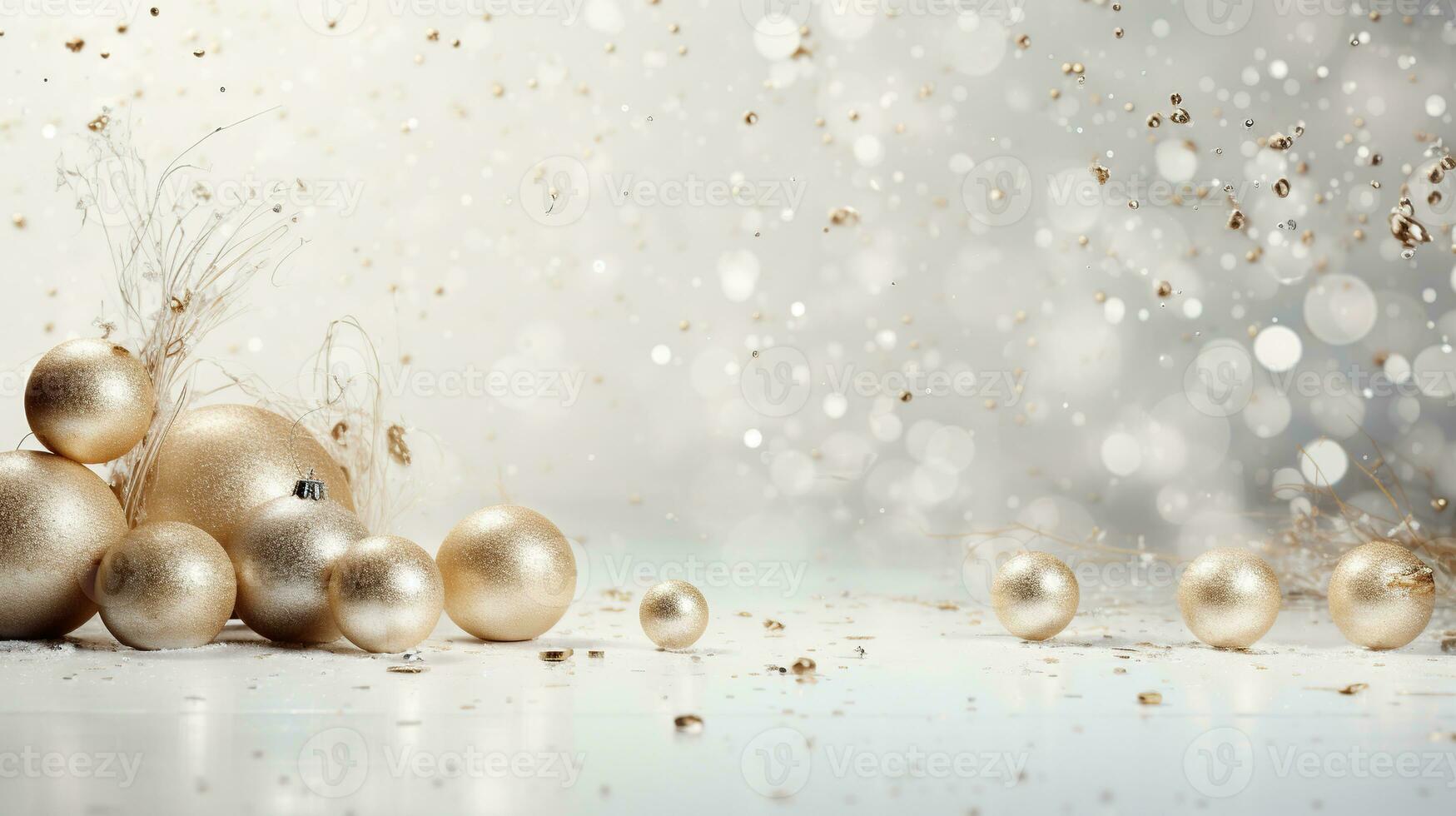 AI generated Christmas background with Christmas balls. Copy Space. Created with Generative AI photo