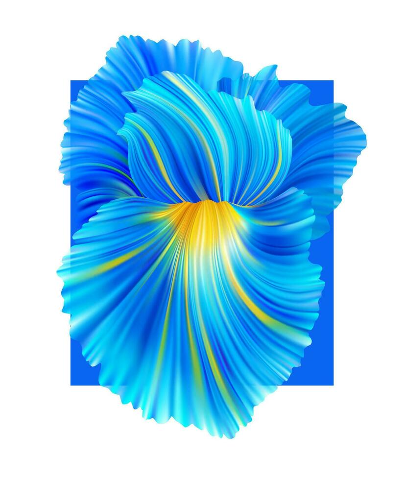 vector modelo de un aislado resumen 3d flor en un azul rectángulo. floral vistoso ilustración con volumétrico iris para saludo tarjeta, póster, bandera, antecedentes.