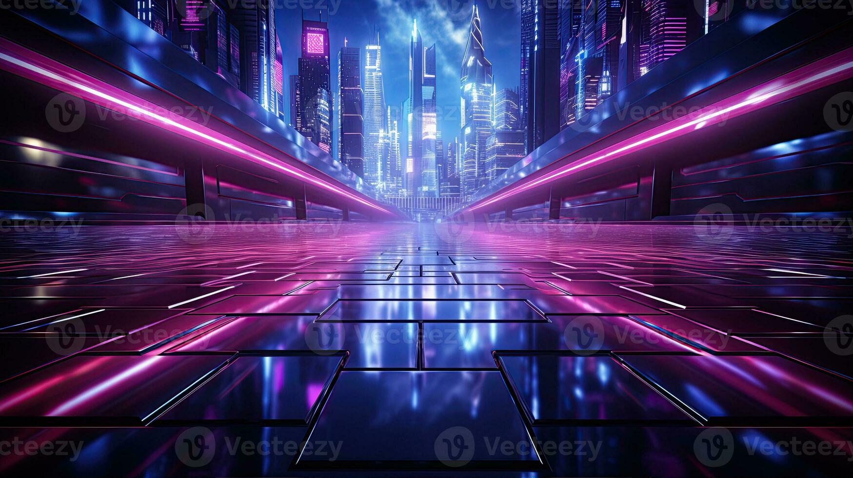 AI generated Futuristic Background. Metallic surface with neon accents and futuristic patterns. Created with Generative AI photo