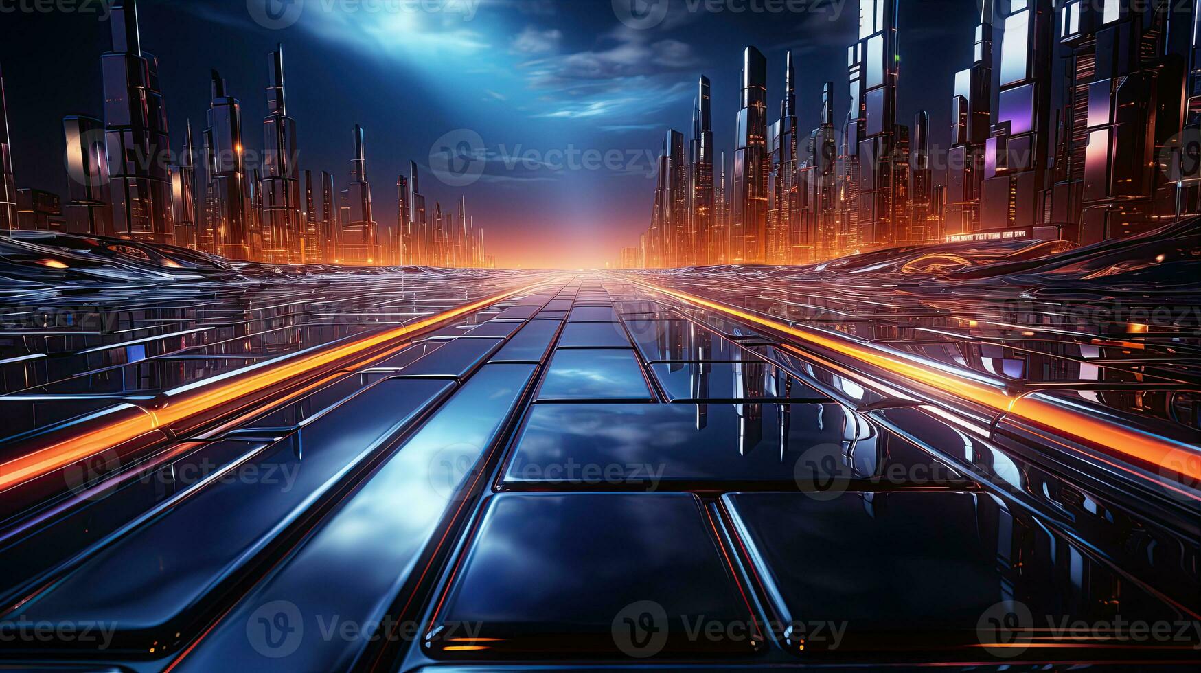 AI generated Futuristic Background. Metallic surface with neon accents and futuristic patterns. Created with Generative AI photo