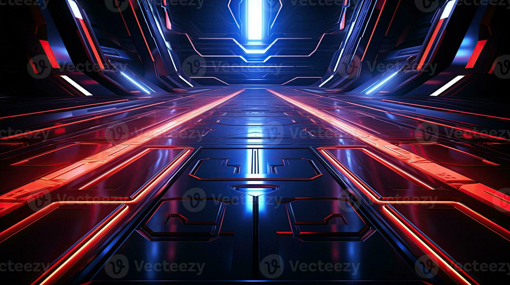 AI generated Futuristic Background. Metallic surface with neon accents and futuristic patterns. Created with Generative AI photo