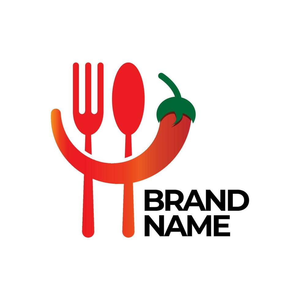 Catering logo concept with chili, spoon, and fork icon design. Food logo vector combination of fork, spoon and chili pepper.