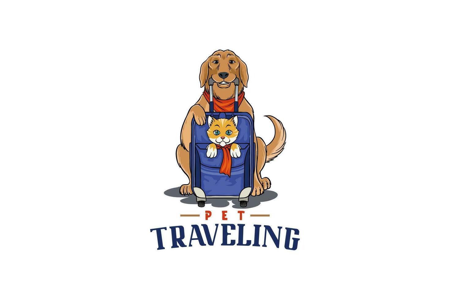 vector illustration of a dog and a cat carrying a suitcase