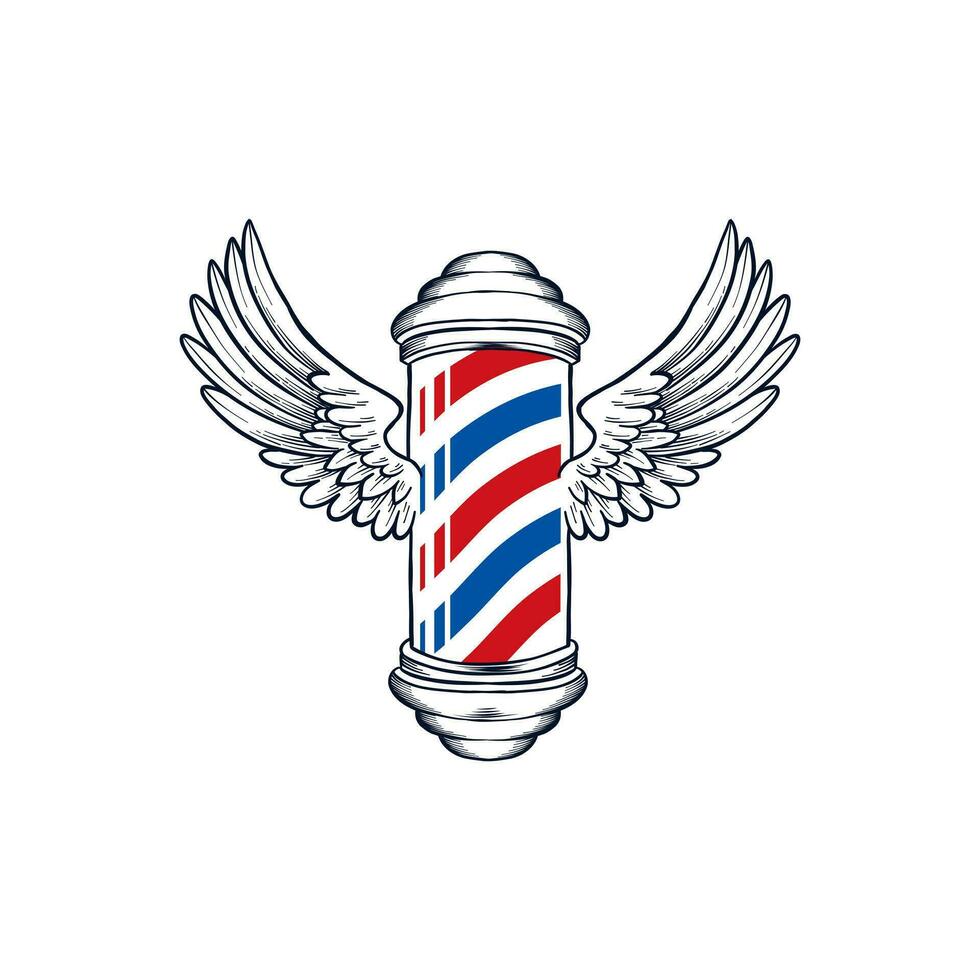 Barber pole with wings tattoo style vector