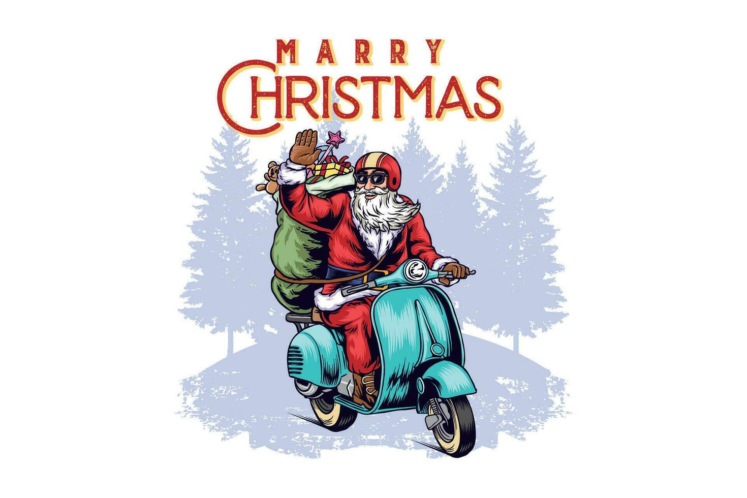 illustration of Santa Claus driving and distributing gifts vector