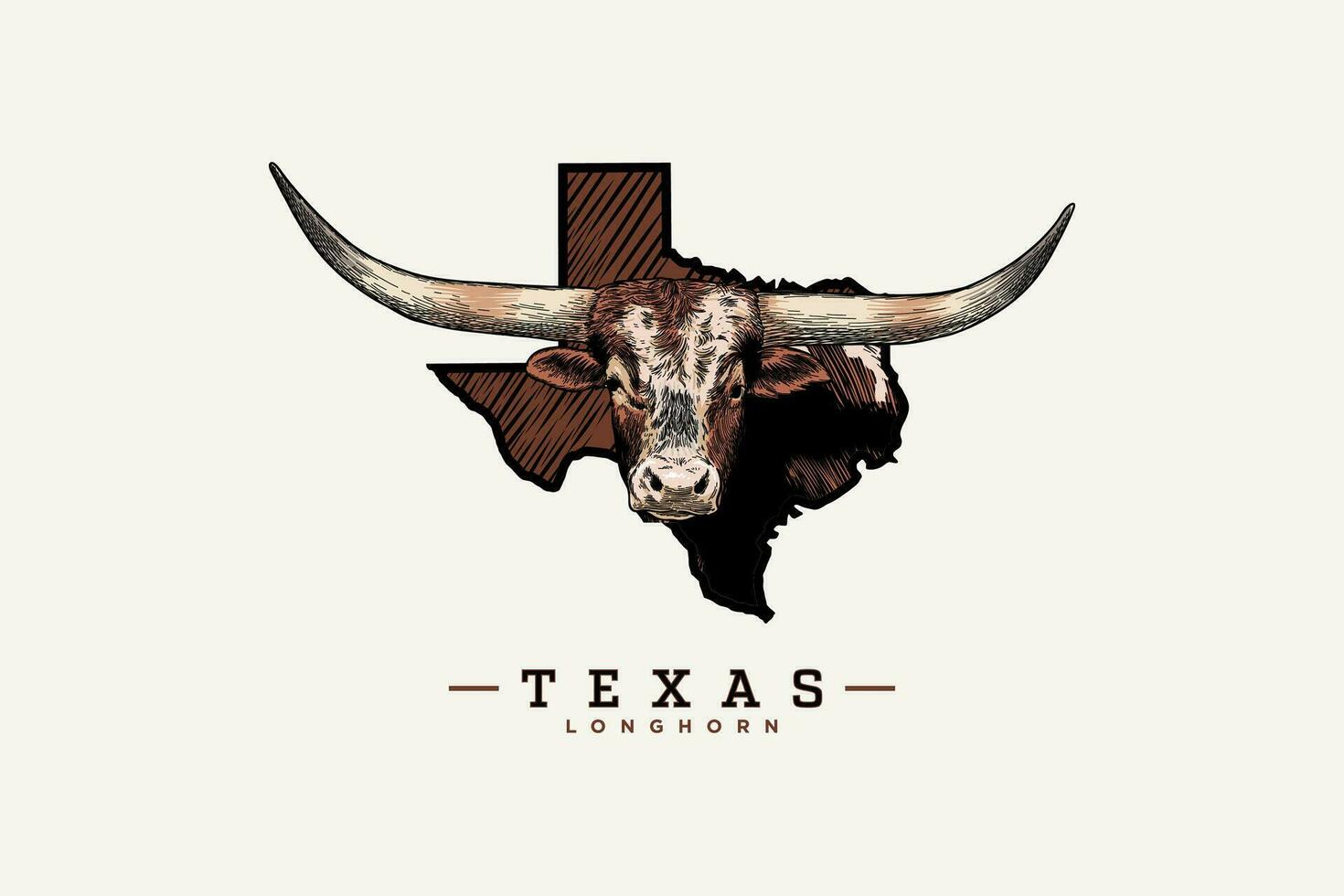 Texas longhorn color illustration with map vector