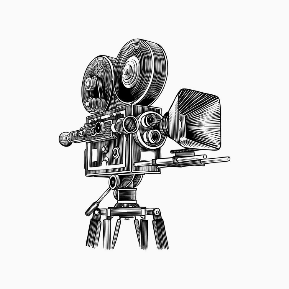retro film camera illustration. Filming in the old style vector