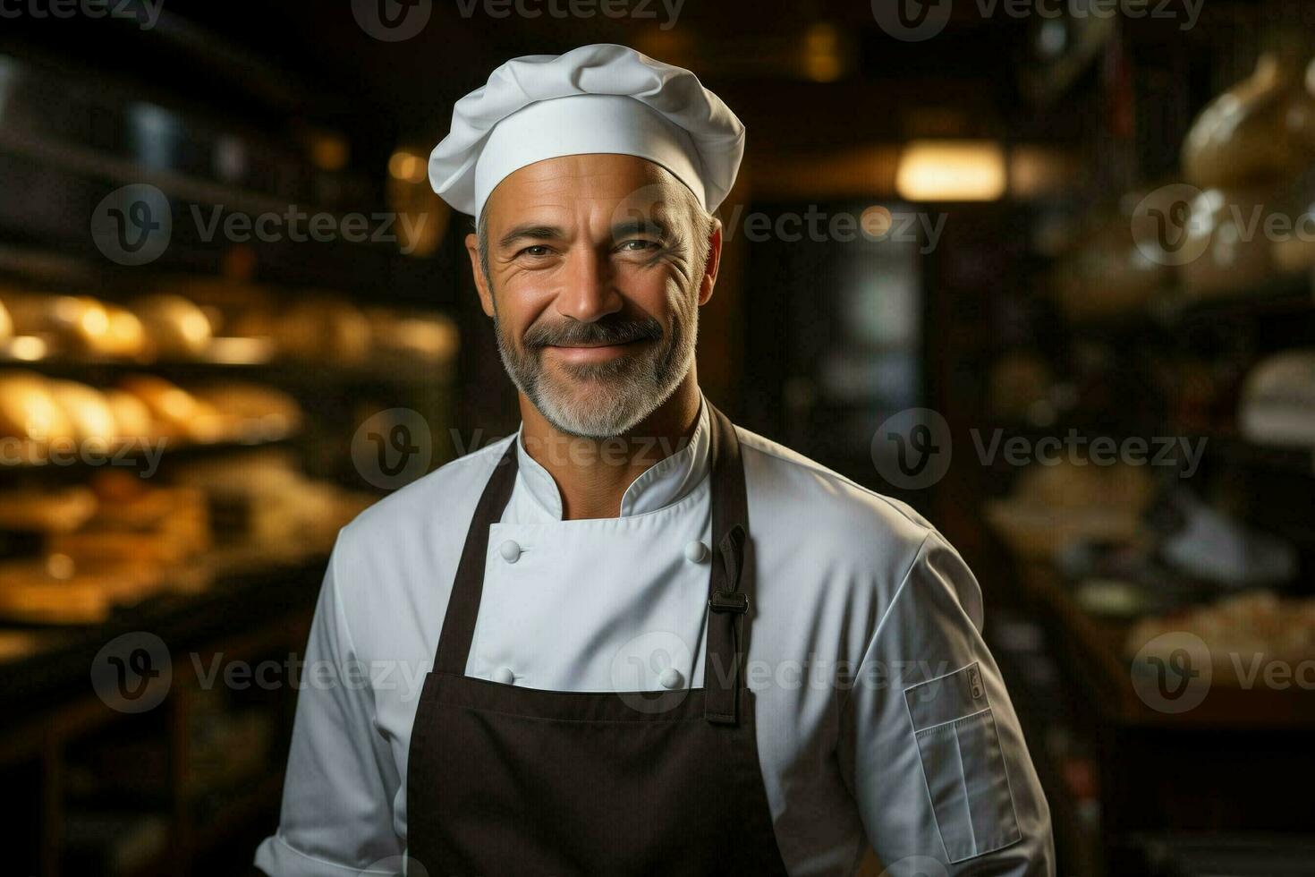 AI generated a man in a chef hat is standing in a bakery photo