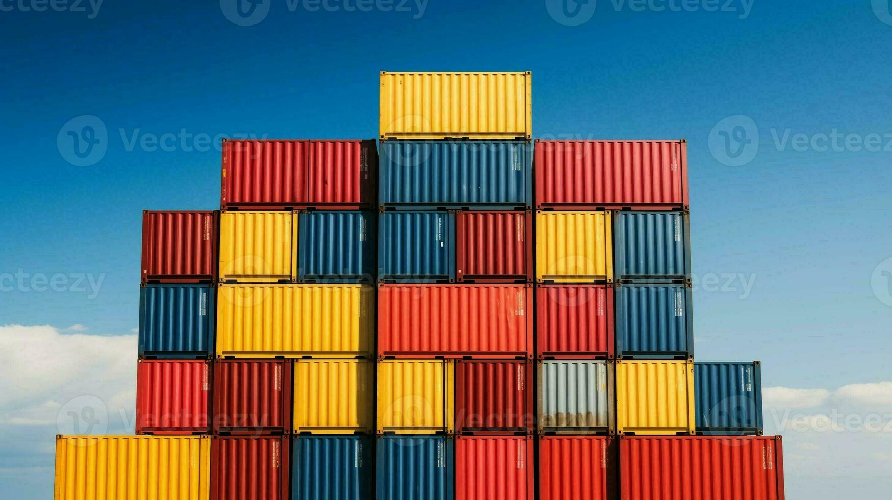 AI generated a stack of shipping containers against a blue sky photo