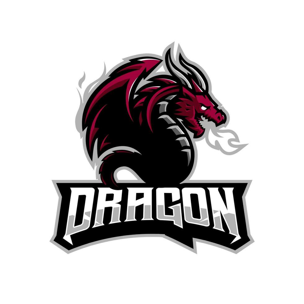Dragons fly and breathe fire logo for team sport and esport gaming vector