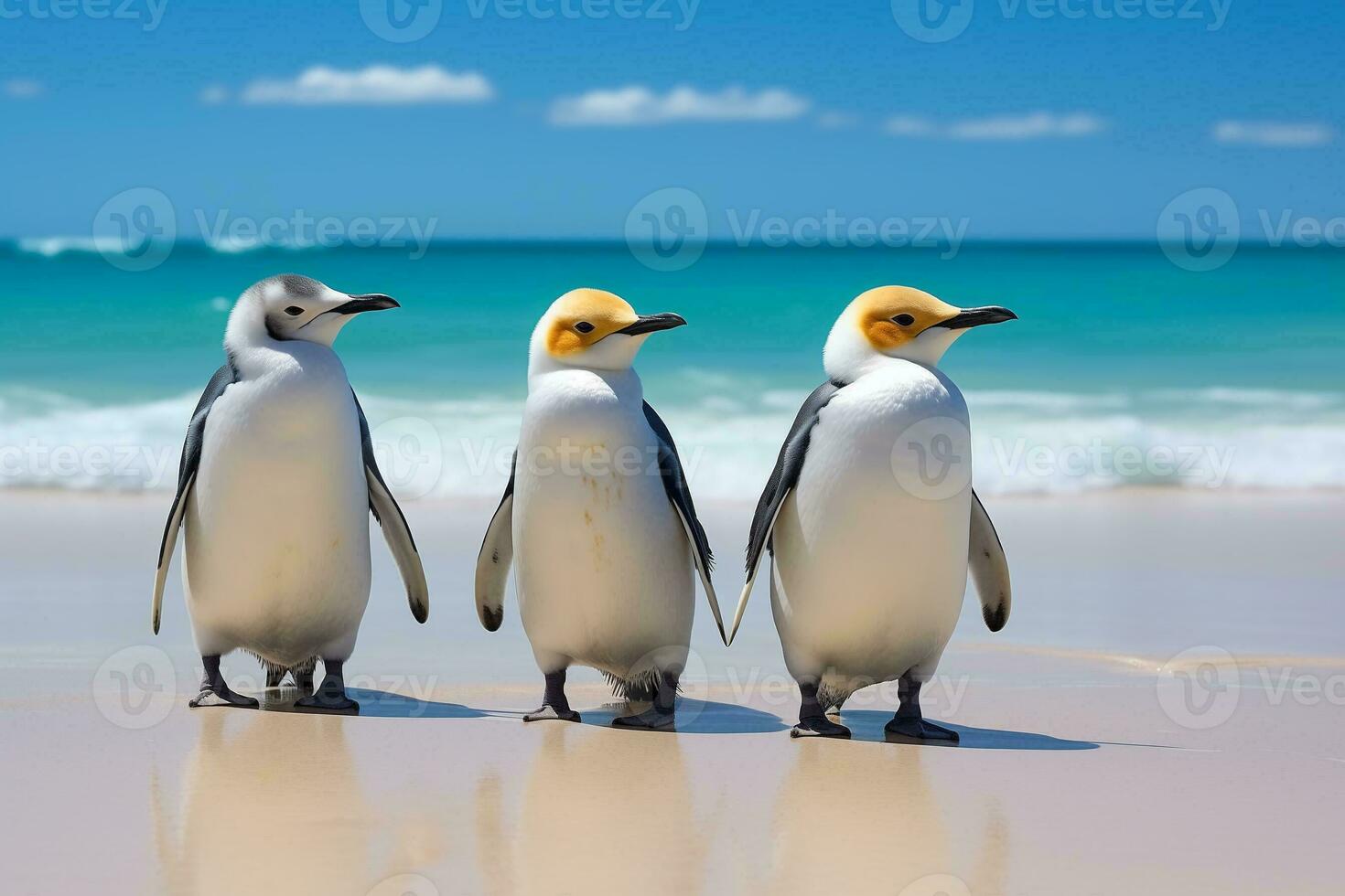 ai generado adorable pingüinos en exótico playa. foto