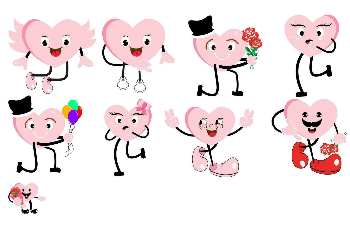 Valentine's Day set of funny vintage characters. vector