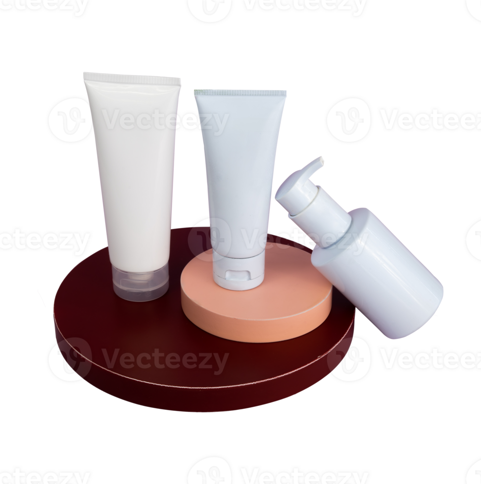 set of cosmetic bottle display mockup png