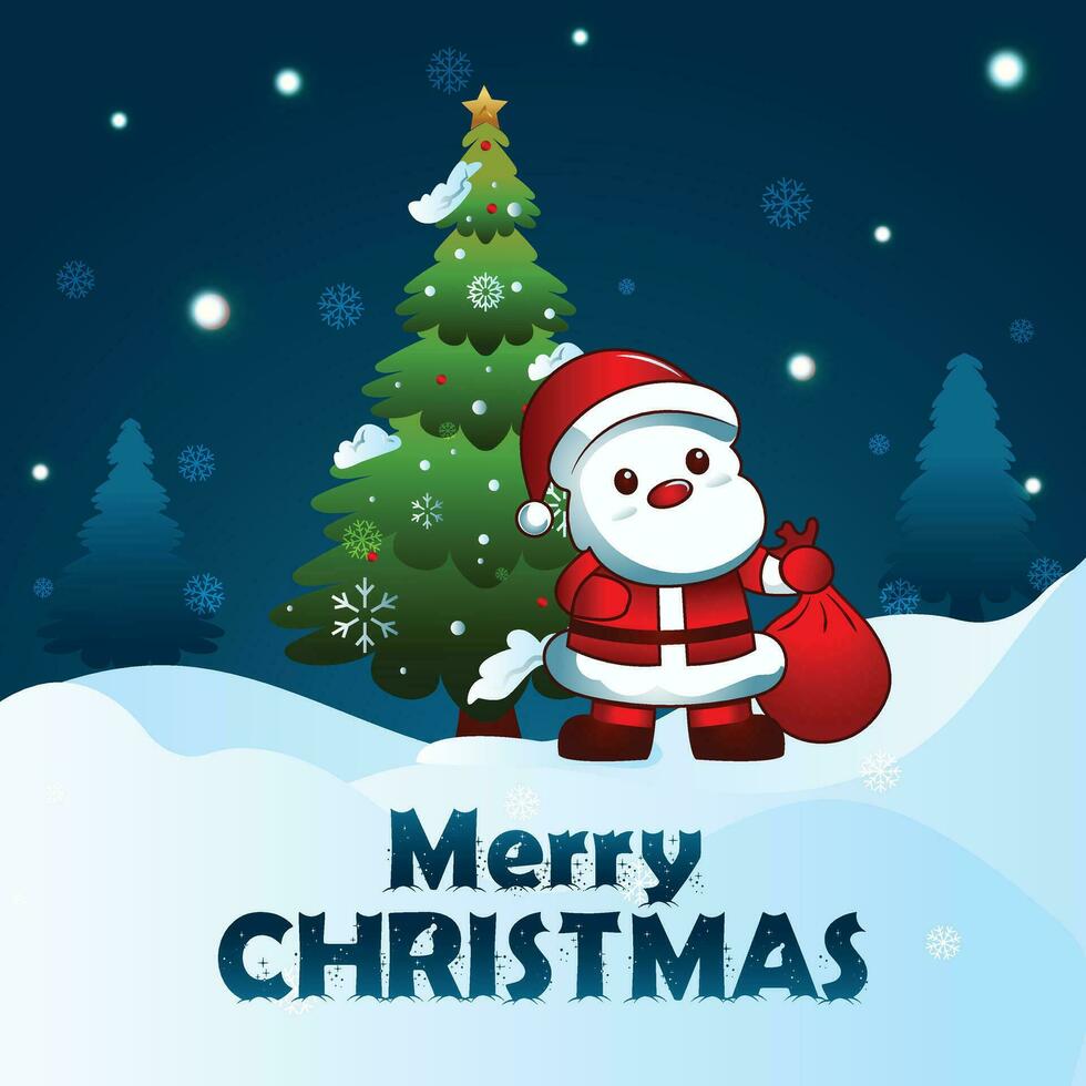 Christmas Celebration Vector Illustration Post, Christmas Background Design with Christmas Tree and Santa, Merry christmas poster