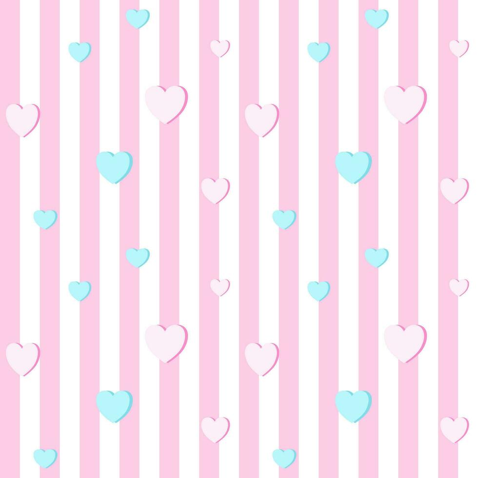 Seamless pattern of hearts with pink and white stripe pattern background, valentine, love concept vector