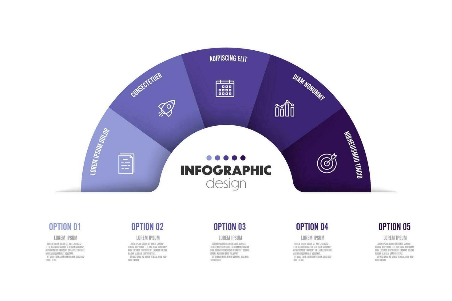 vector infografía semi circulo modelo diagrama. negocio concepto 5 5 paso para presentación.