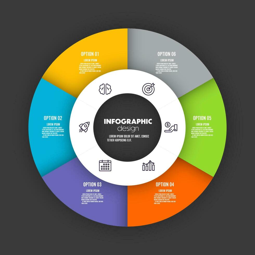 Vector infographic circle pie chart template 6 option for precentation.
