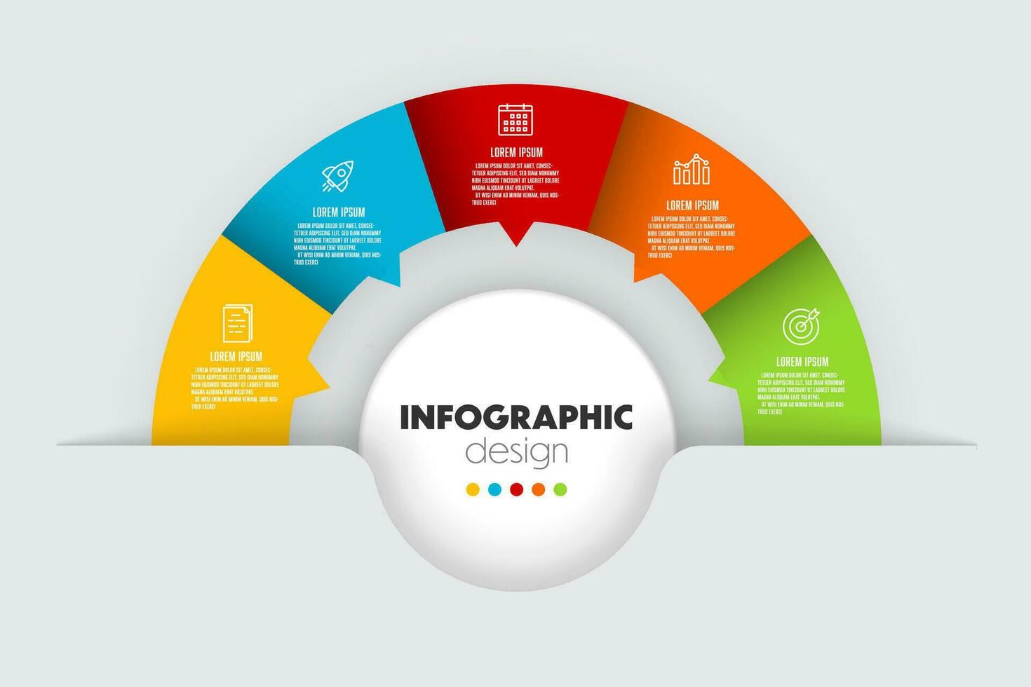 Vector colorful semi circle infographic business template with 5 step. Template for presentation.