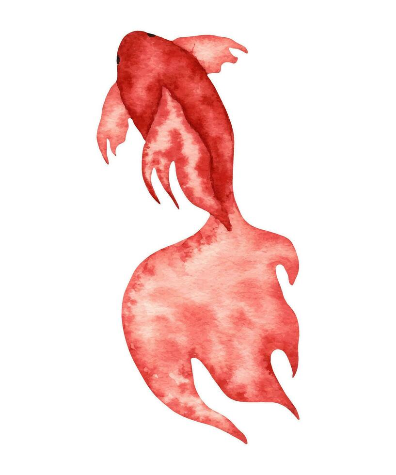 Watercolor koi fish in red color.Underwater world with sea animals,seafood. Single color, simple, stylized style. Sea life.Hand drawn isolated art. vector