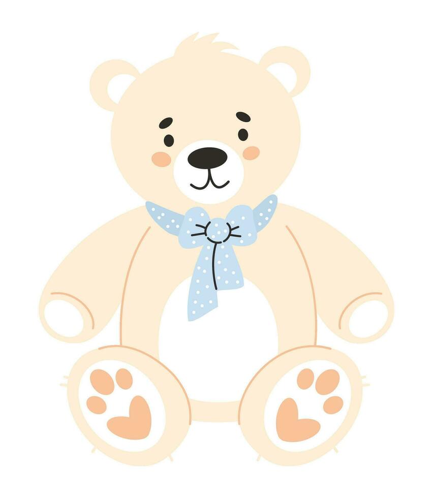 linda blanco osito de peluche oso juguete. vector ilustración en plano estilo.