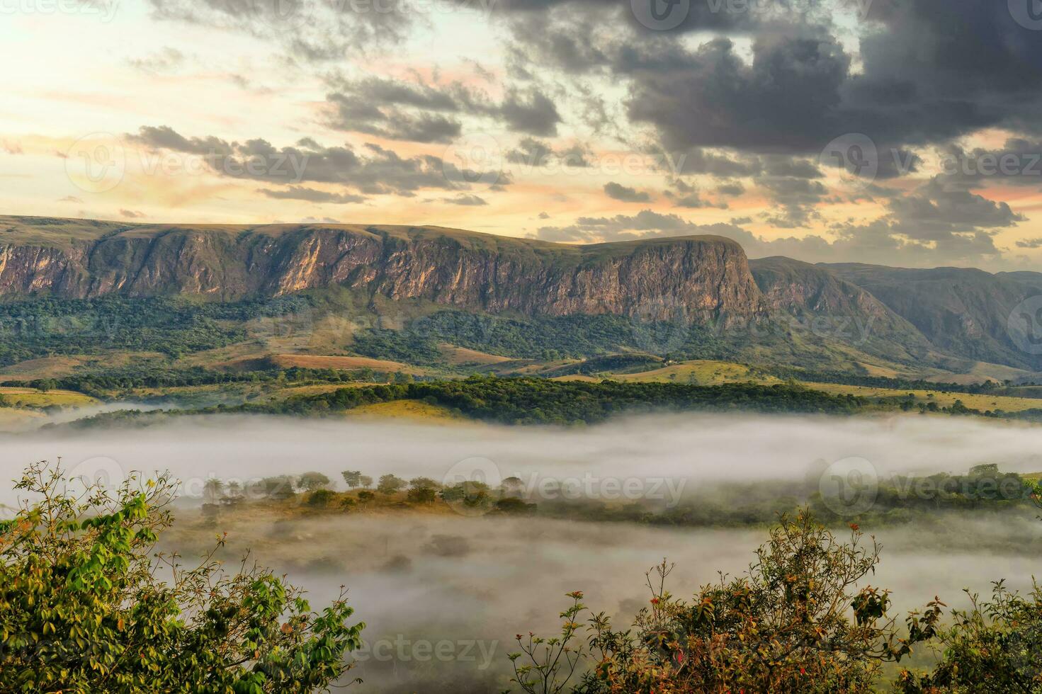 Early morning fog over valleys and mountains, Serra da Canastra, Minas Gerais state, Brazil photo