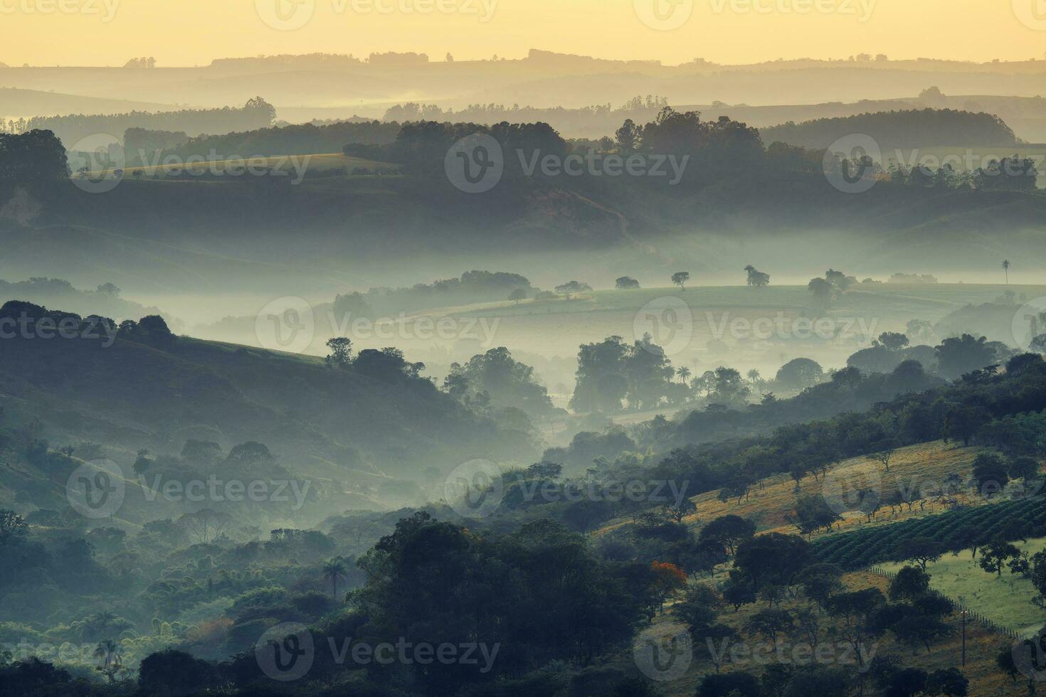Early morning fog over valleys and mountains, Serra da Canastra, Minas Gerais state, Brazil photo