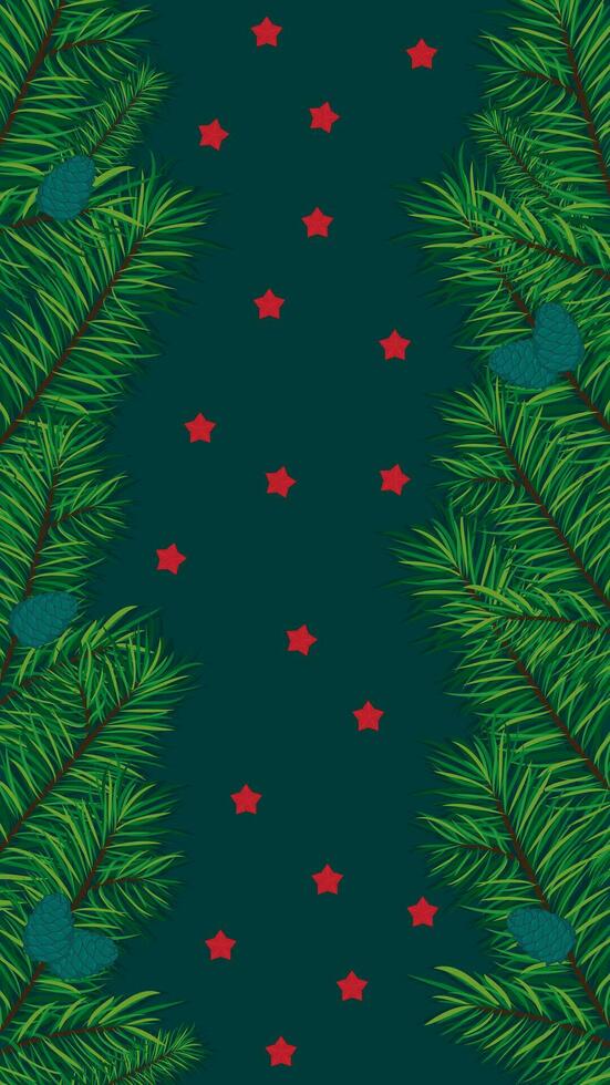 Christmas and new year vertical background, fir branches on turquoise color vector illustration