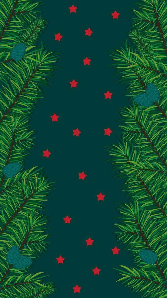 Christmas and new year vertical background, fir branches on turquoise color vector illustration