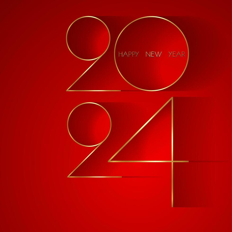 Happy new year 2024 luxury golden thin numerals and shiny design on red background. Happy Holyday number, Gold foil logo, greeting card. Vector Premium symbol isolated, copy space for text