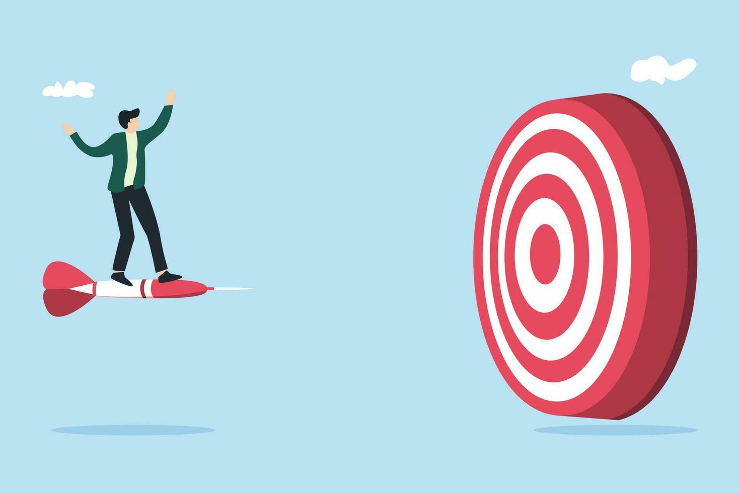 Business achievement, improvement goal, success target or career growth concept. businessman riding on arrow towards target. Vector illustration.