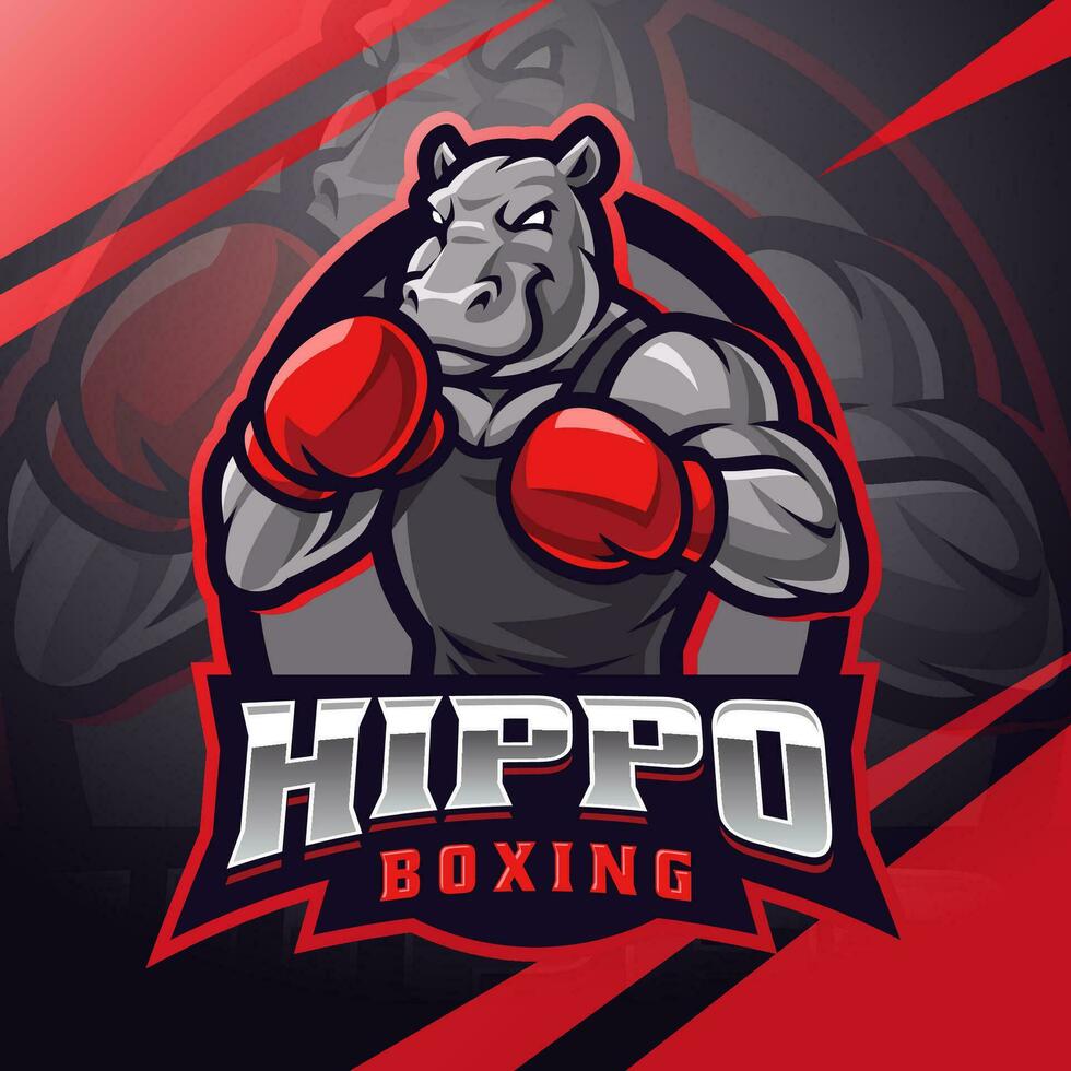 Hippo boxing esport mascot logo design vector