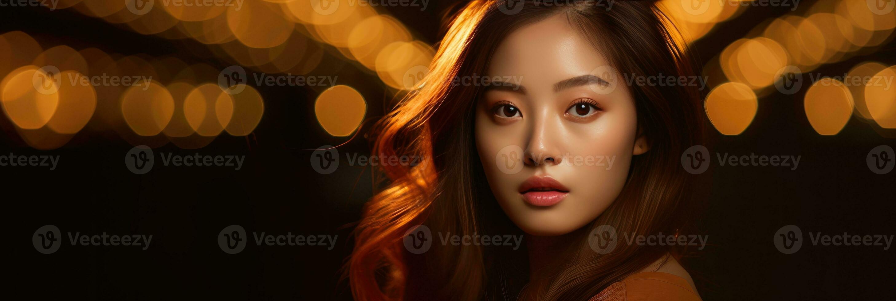 AI generated young asian woman with brown hair, generative AI photo