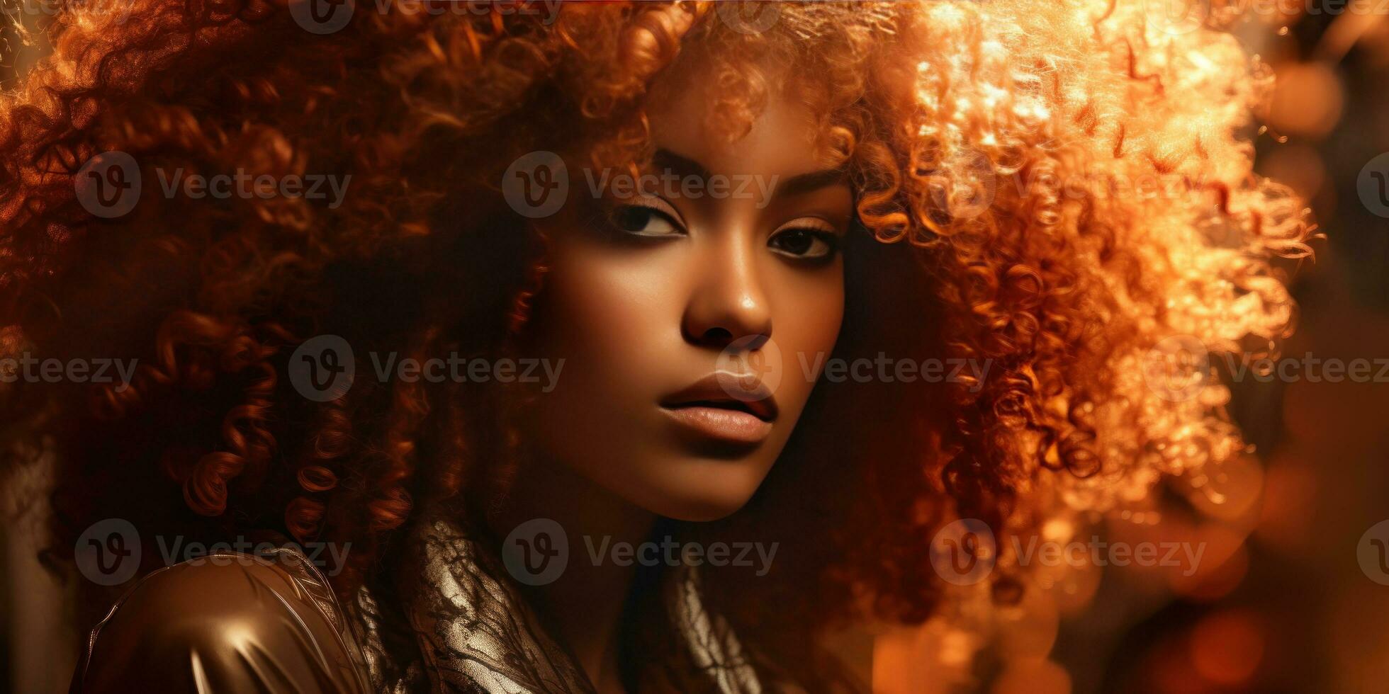 AI generated gorgeous curly brown hair with long natural hair, generative AI photo