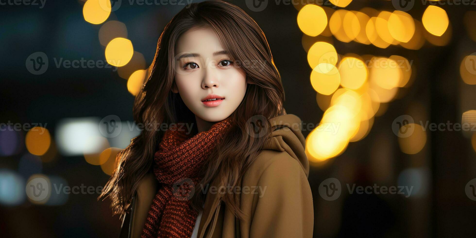 AI generated young asian woman with brown hair, generative AI photo