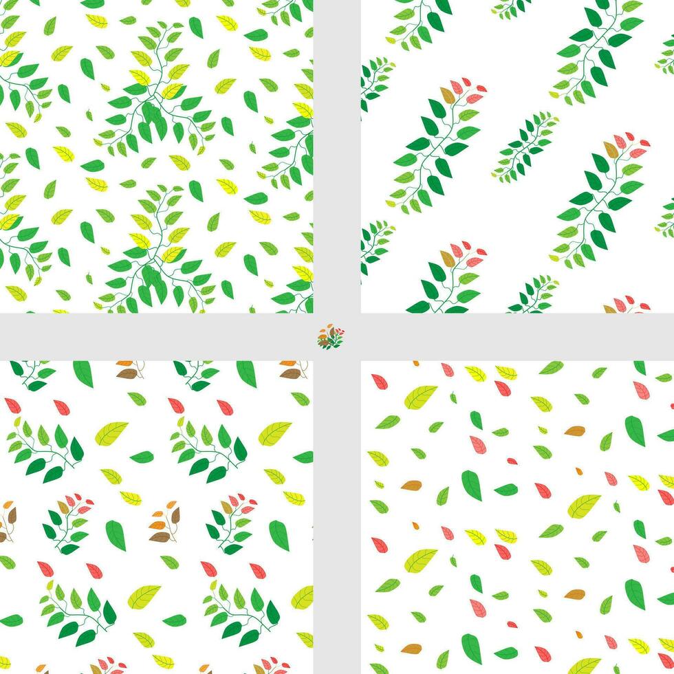 Set of Seamless Green Yellow Leaves Pattern, suitable for fabric and decorative paper or wallpaper about nature vector
