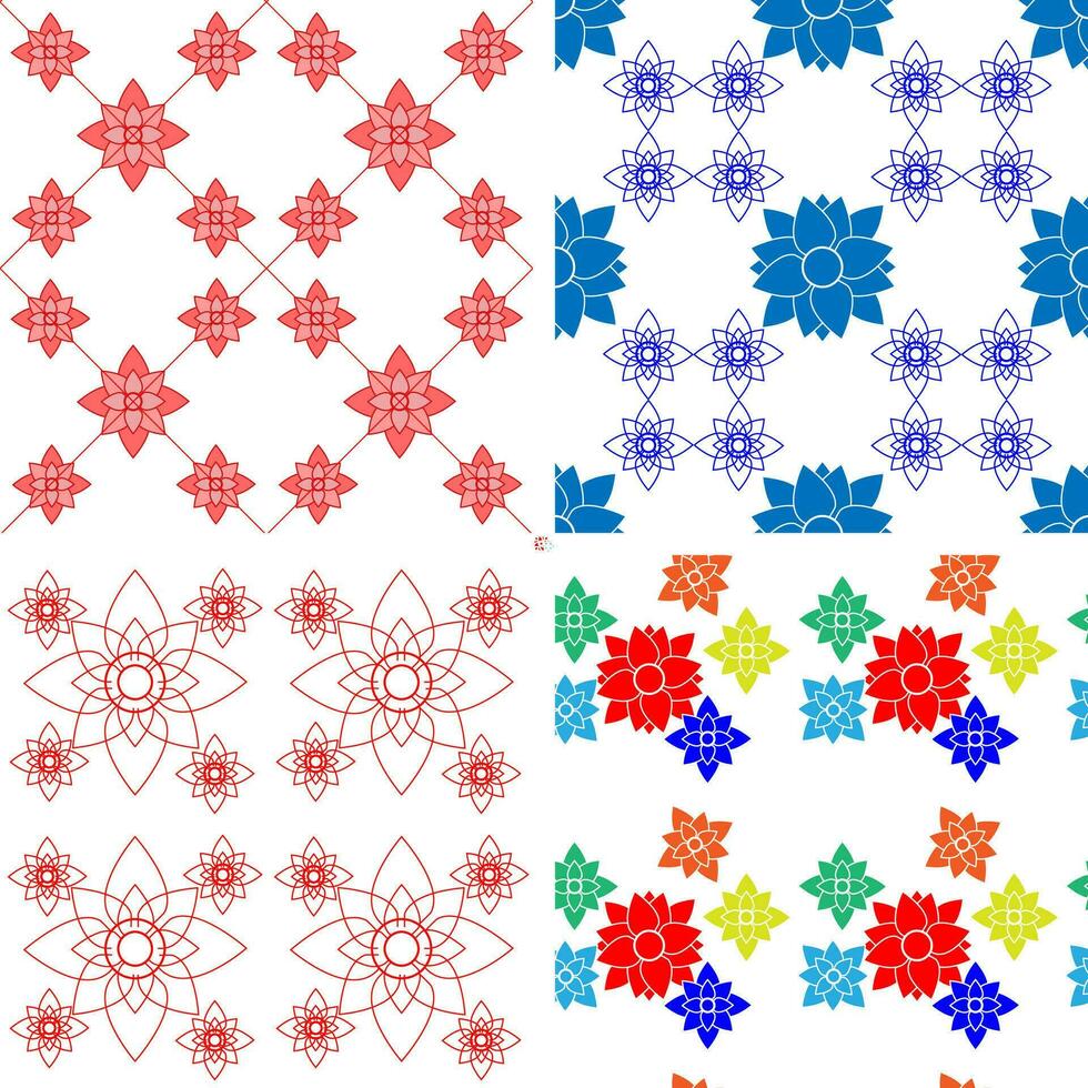 Set Seamless geometric Colorful Flowers Decorative Pattern, suitable for clothing fabric and paper vector