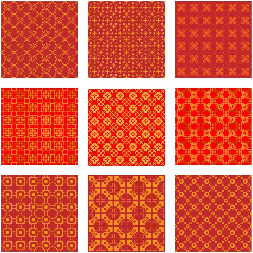 Set of  red and yellow decorative seamless  patterns suitable for weddings in  the wolrd vector
