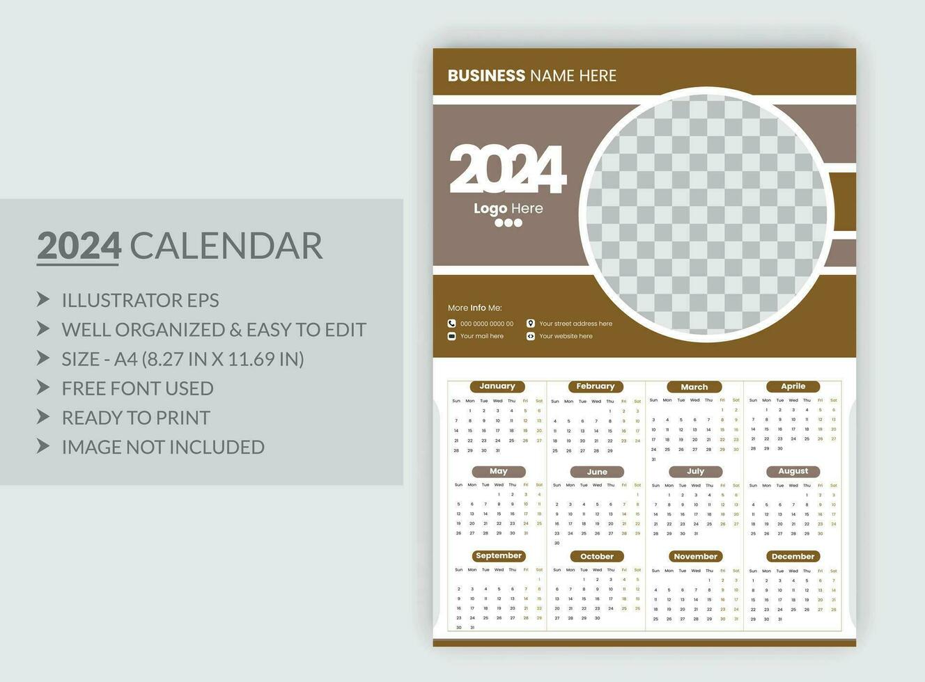 moderno estilo nuevo año 2024 calendario modelo vector