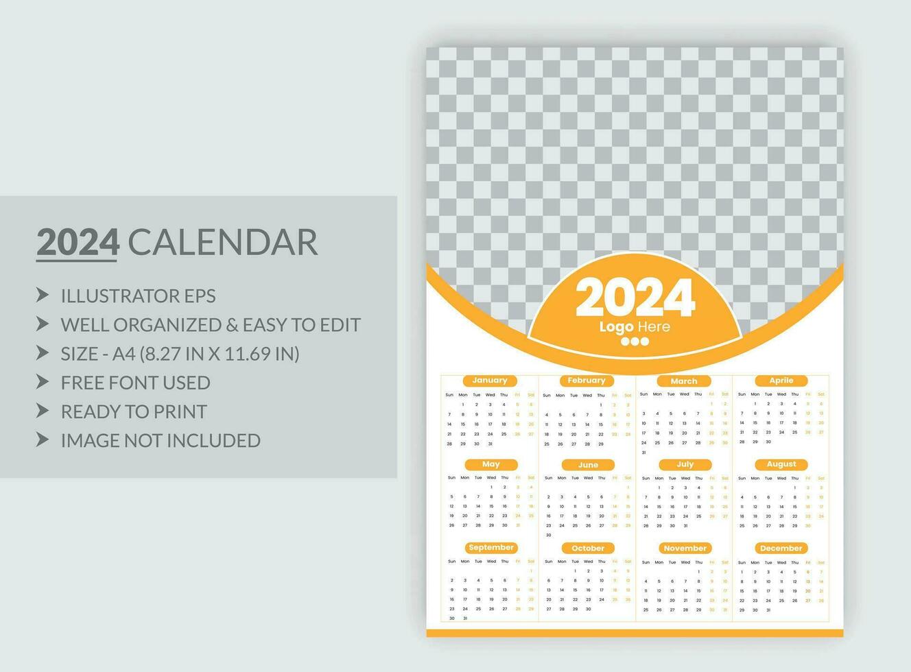 modern style new year 2024 calendar template vector