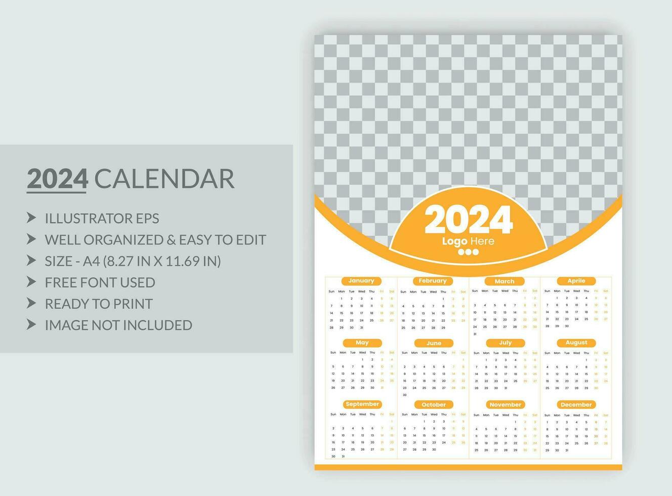 moderno estilo nuevo año 2024 calendario modelo vector