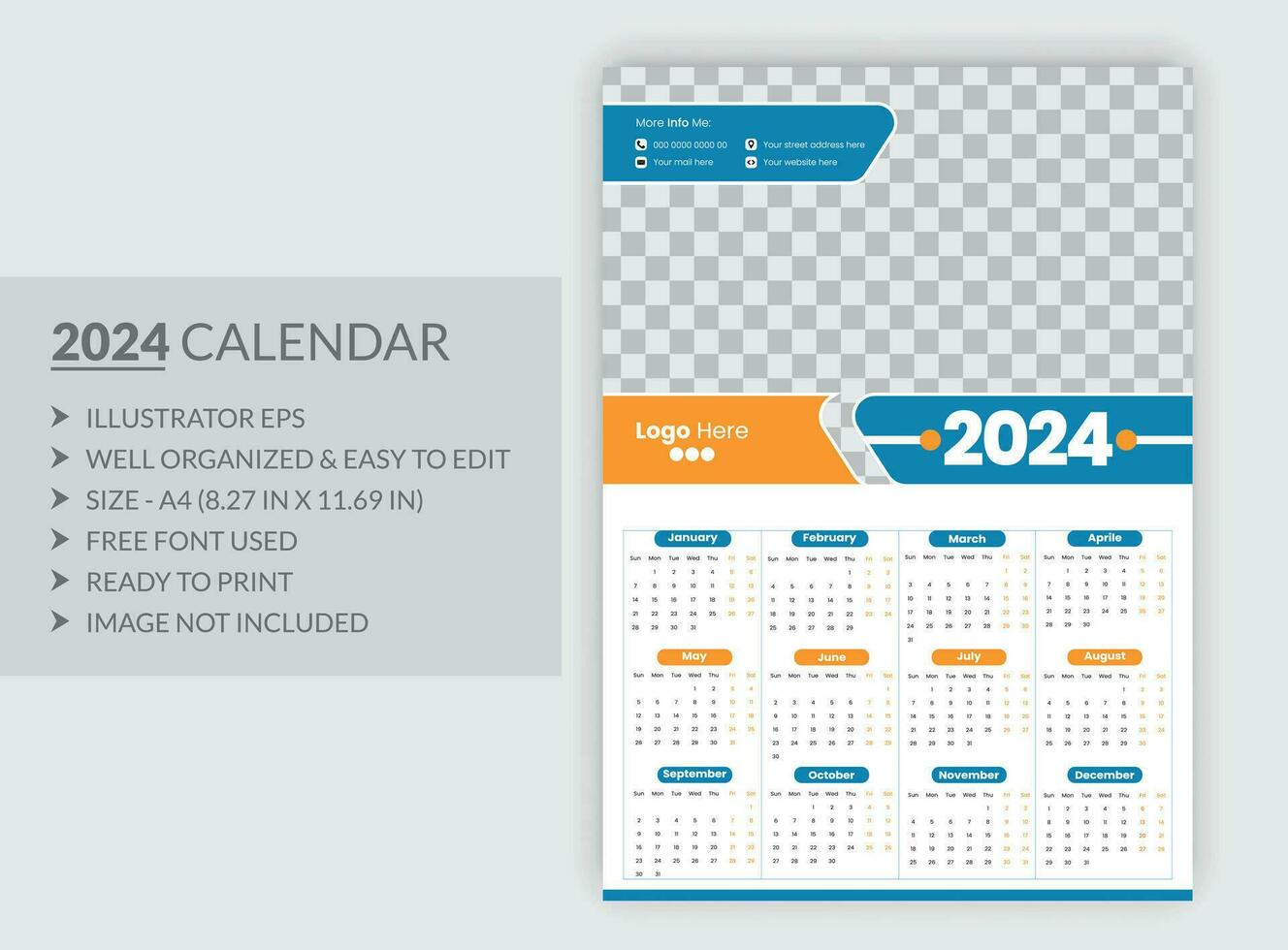 modern style new year 2024 calendar template vector