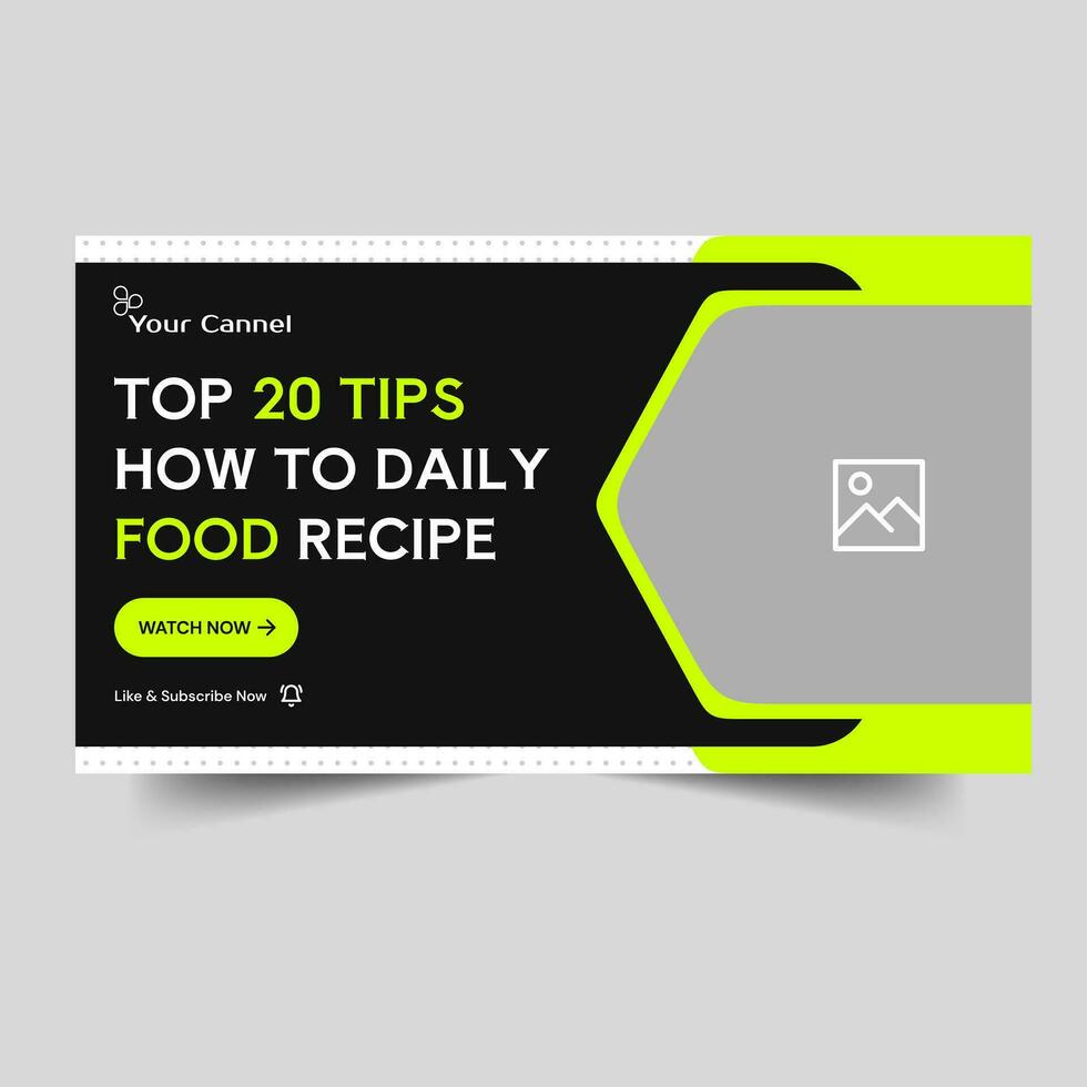 Customizable video tutorial food recipe tips and tricks thumbnail banner design, food video cover banner design, editable vector eps 10 file format