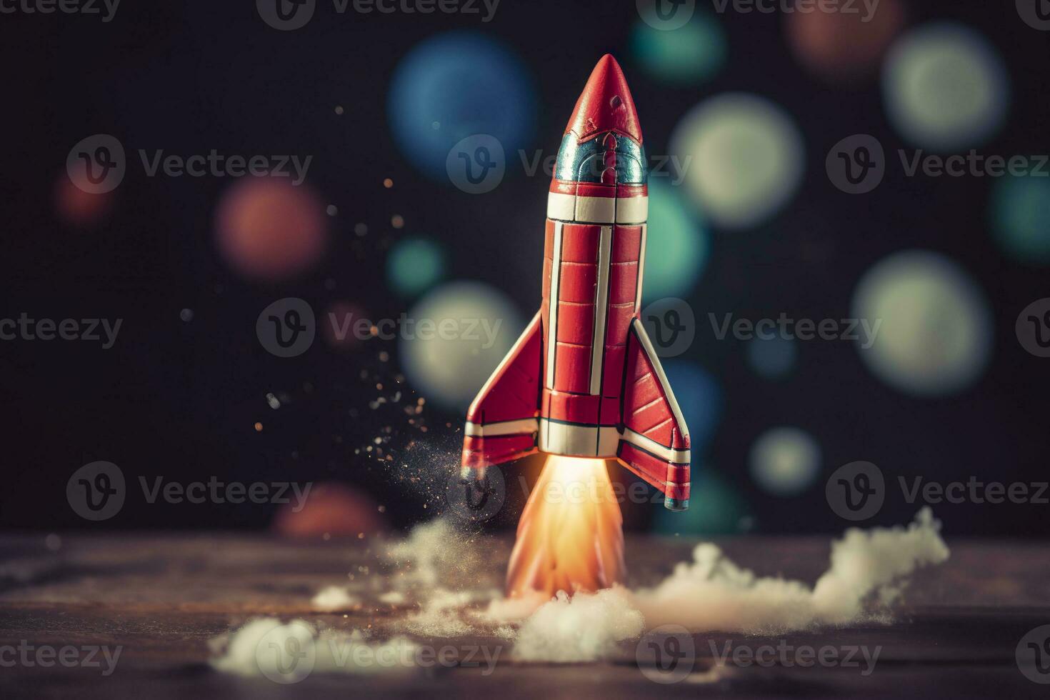 AI generated Toy rocket takes off business and finances success concept. AI Generative photo