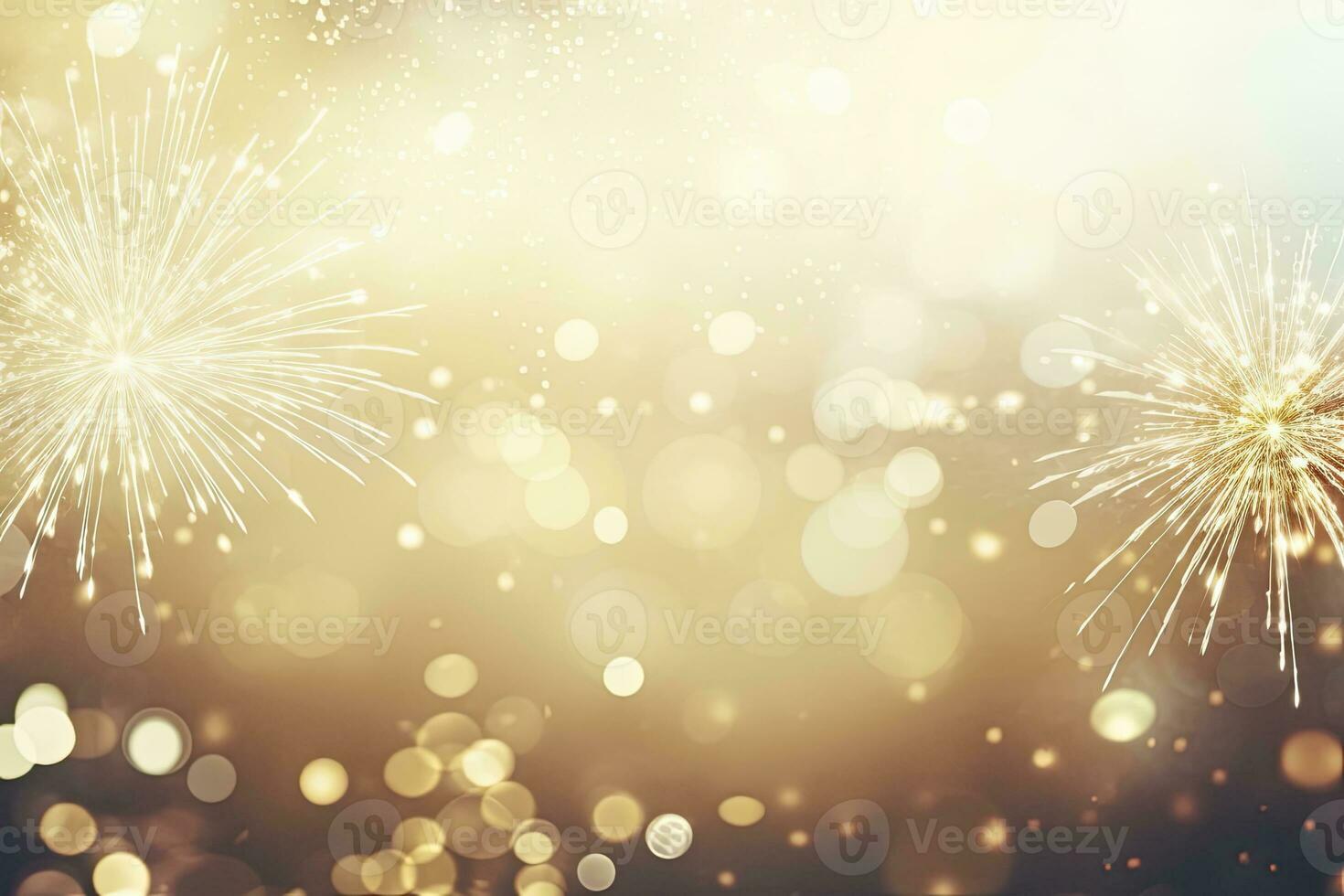 AI generated Gold Vintage Fireworks and bokeh on New Year's Eve and copy space. AI Generated photo