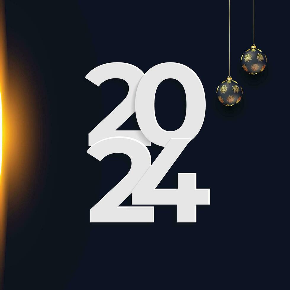 Happy new year 2024 square template with 3D hanging number. Greeting concept for 2024 new year celebration vector