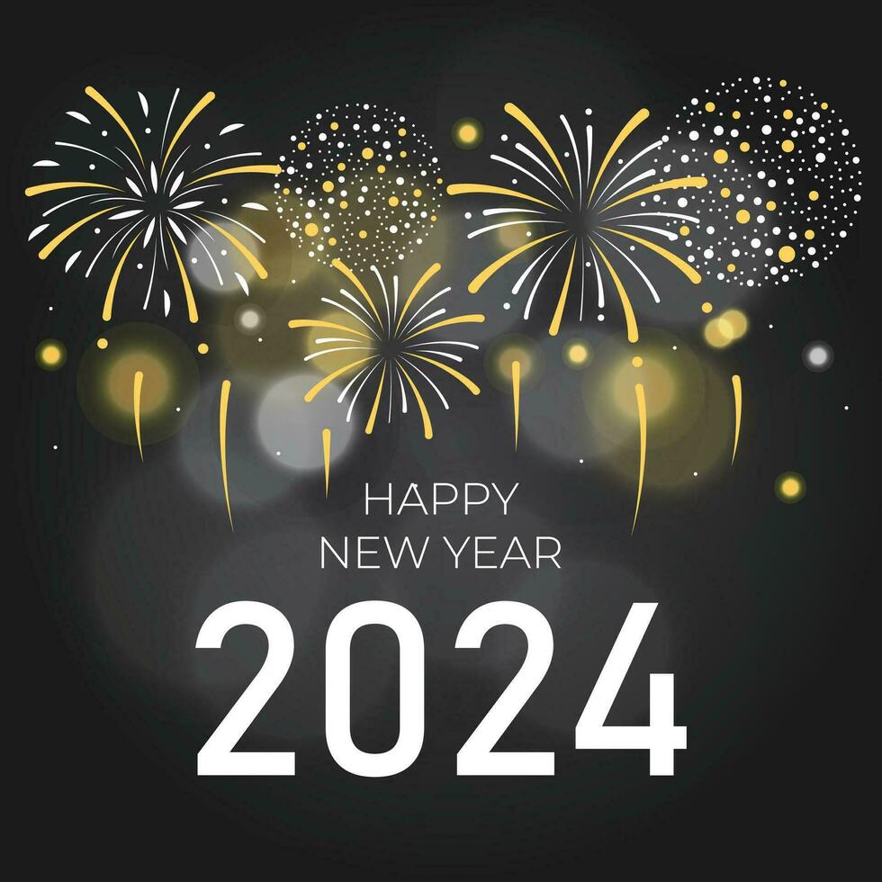 Happy new year 2024 square template with 3D hanging number. Greeting concept for 2024 new year celebration vector