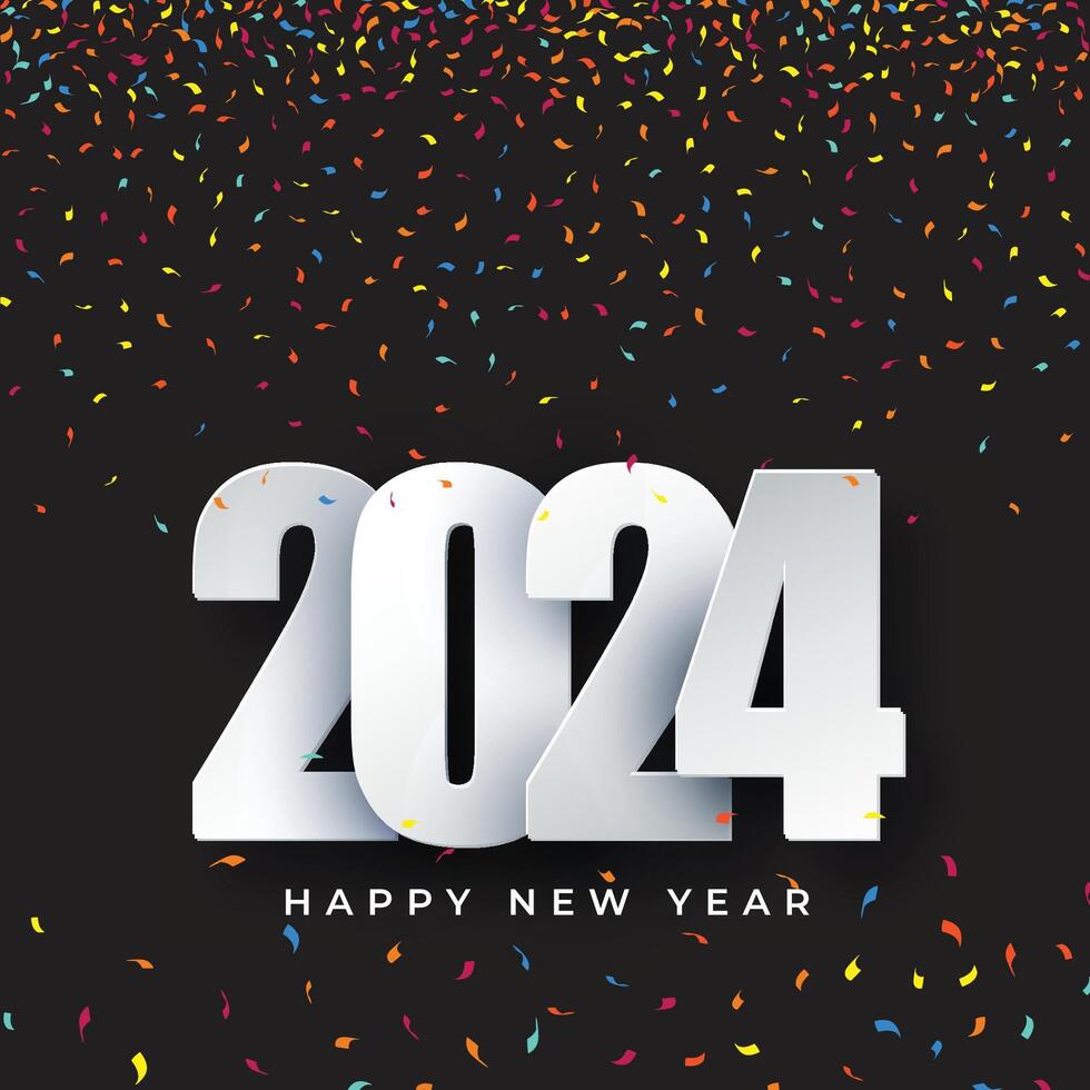 Happy new year 2024 square template with 3D hanging number. Greeting