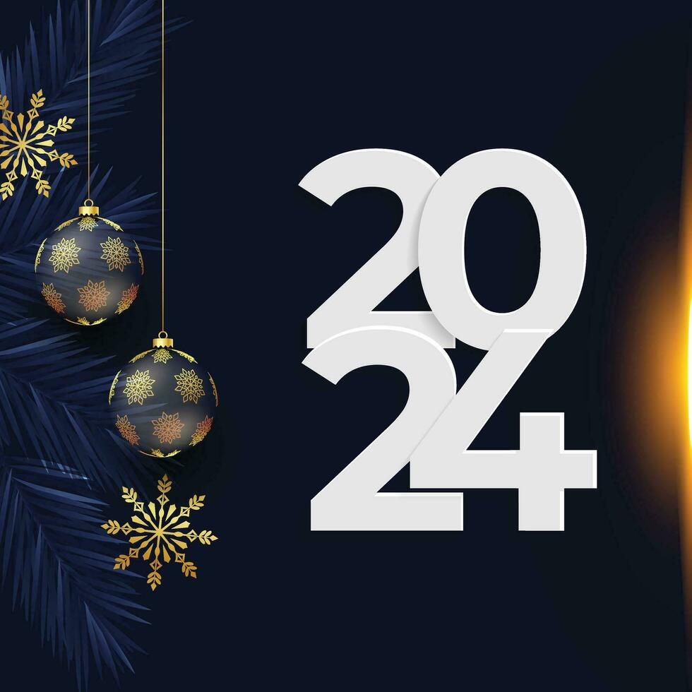 Happy new year 2024 square template with 3D hanging number. Greeting concept for 2024 new year celebration vector