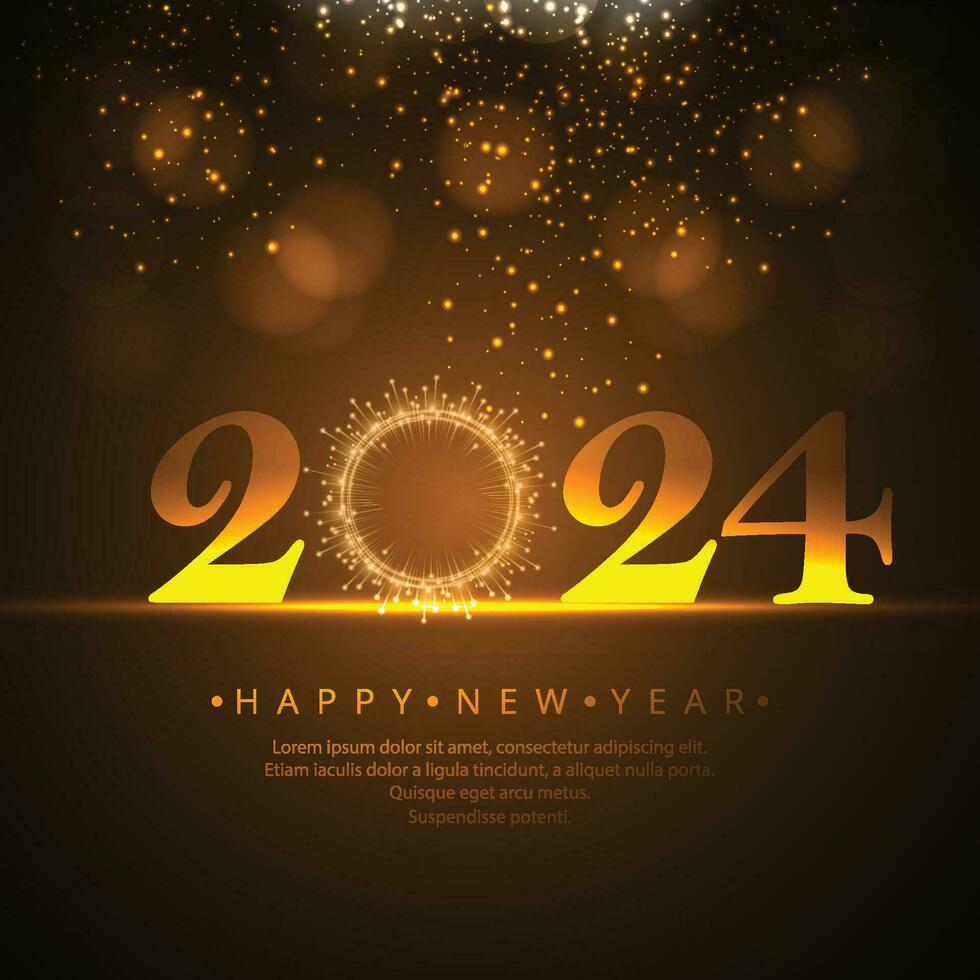 Happy new year 2024 square template with 3D hanging number. Greeting concept for 2024 new year celebration vector