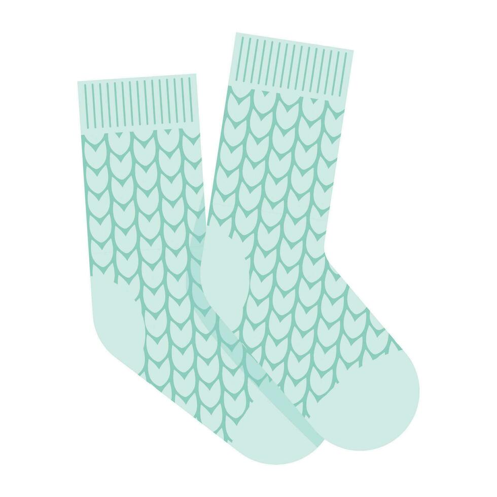 Warm knitted pair of blue socks vector